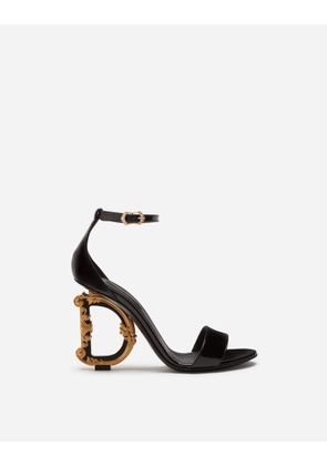 Dolce & Gabbana Polished Calfskin Sandals With Dg Baroque Heel - Woman Sandals And Wedges Black Leather 41