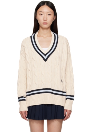 Sporty & Rich Off-White 'SRC' Cableknit V-Neck Sweater