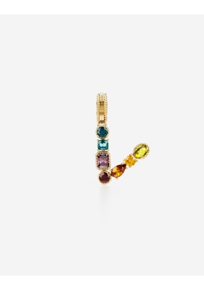 Dolce & Gabbana Charm V Lettering 18-carat Yellow Gold And Multicolored Gems - Woman Charms Gold Onesize