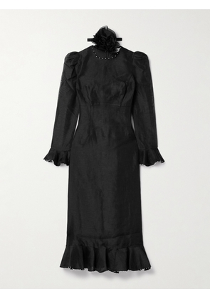 Zimmermann - Crush Embellished Linen And Silk-blend Midi Dress - Black - 00,0,1,2,3,4