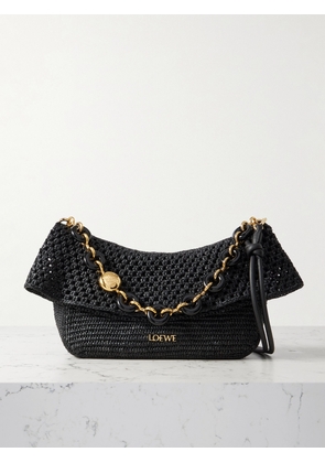 LOEWE - + Paula's Ibiza Ola Embellished Leather-trimmed Raffia Shoulder Bag - Black - One size