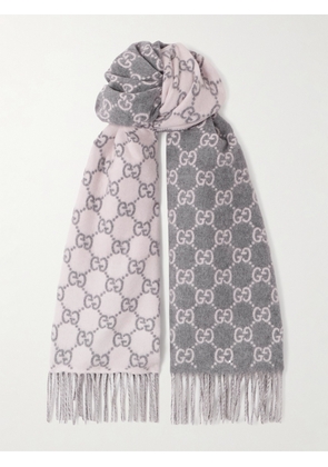 Gucci - Fringed Jacquard-knit Cashmere Scarf - Gray - One size