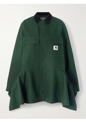 Sacai - + Carhartt Wip Ruffled Corduroy-trimmed Cotton-canvas Mini Dress - Green - 1,2,3,4