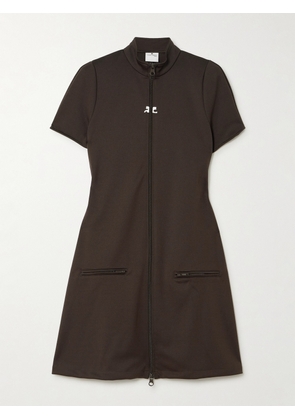 COURREGES - Interlock Appliquéd Jersey Mini Dress - Brown - x small,small,medium,large,x large,xx large
