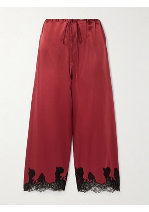 Kiki de Montparnasse - Giselle Lace-trimmed Stretch-silk Satin Pajama Pants - Red - x small,small,medium,large