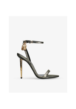 Womens Tom Ford Padlock 105 Metallic-Leather Heeled Sandals