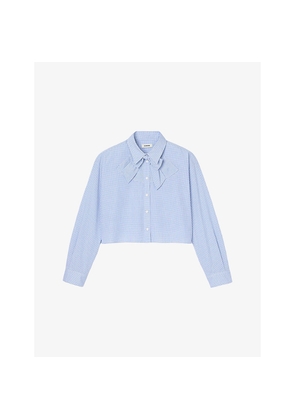 Womens Sandro Bow-Collar Cropped Cotton Shirt