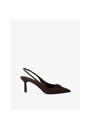 Womens Prada Triangle-Logo Suede Slingback Pumps