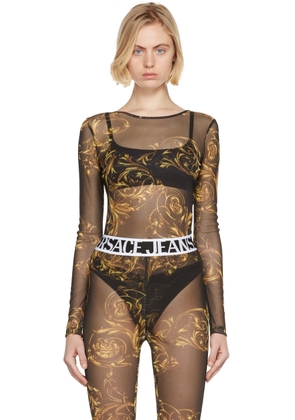 Versace Jeans Couture Black Mesh Regalia Baroque Bodysuit