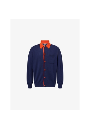 Mens Loewe Polo-Collar Relaxed-Fit Wool Cardigan