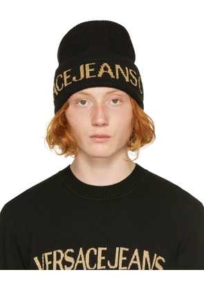 Versace Jeans Couture Black & Gold Logo Beanie