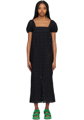 GANNI Black Puff Sleeve Midi Dress