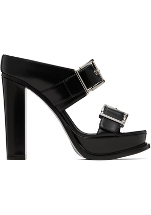 McQueen Black Platform Buckle Heeled Sandals