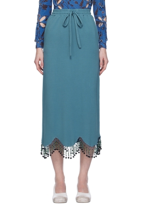 J. Kim Blue Hand Beaded Midi Skirt