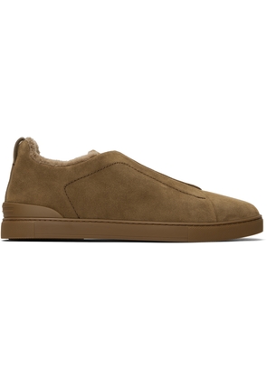 ZEGNA Brown Suede Triple Stitch Sneakers