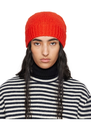 Jil Sander Red Irregular Texture Wool Beanie