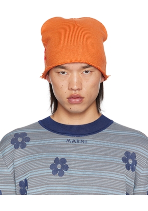Marni Orange Mohair Logo Beanie