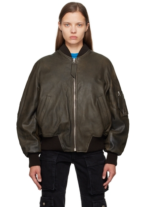 The Attico SSENSE Exclusive Brown Anja Leather Bomber Jacket