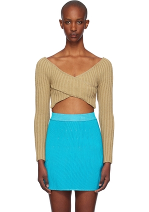 Isa Boulder Beige Crossed Sleeves Sweater