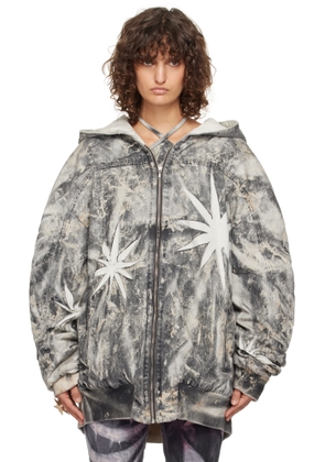 Masha Popova SSENSE Exclusive White & Black Oversized Hooded Denim Bomber Jacket