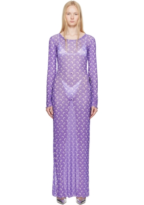 Marine Serre Purple Moon Printed Mesh Panelled Maxi Dress