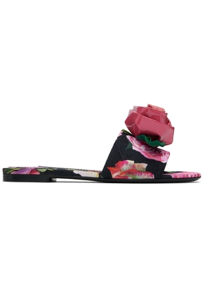 Dolce & Gabbana Pink & Black Rose Sandals