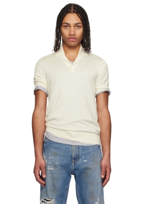 Dolce & Gabbana Off-White Logo Embroidered Silk Polo