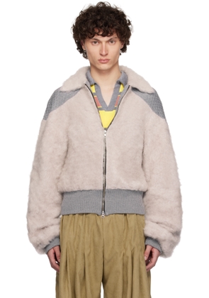 ANDREJ GRONAU Gray Knitted Mohair & Merino Bomber Jacket