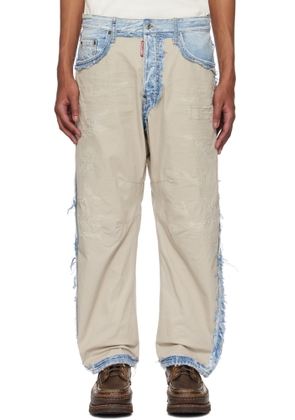Dsquared2 Blue & Beige Super Ripped Mixed Kawaii Jeans