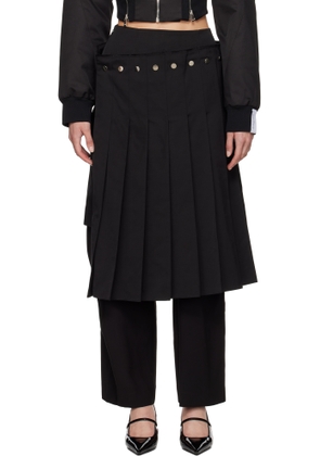 Rokh Black Double Layered Pleated Midi Skirt