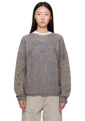 ROA Beige & Gray Vortex Crewneck Sweater