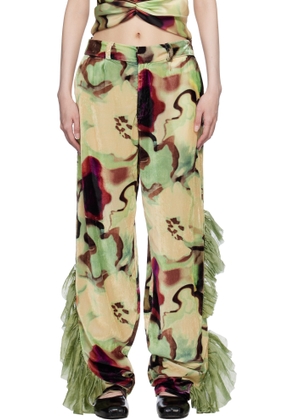 Collina Strada Beige & Green Dante Ruffle Trousers