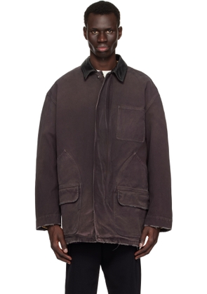 Golden Goose Purple Leather Collar Distressed Jacket