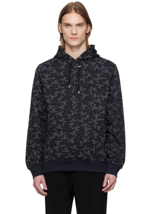 Balmain Black All-Over 'Balmain' Label Print Hoodie