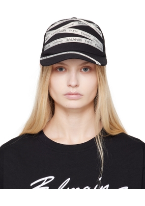 Balmain Black Cotton Ribbon Motif Cap