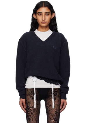 Balenciaga Navy Laurel Classic Inside-Out V-Neck Sweater