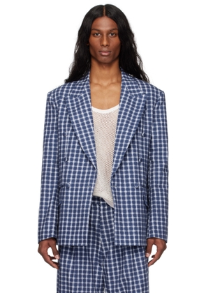 ERL Navy & White Check Double-Breasted Blazer