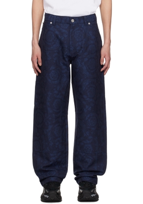 Versace Blue Barocco Jacquard Carpenter Trousers