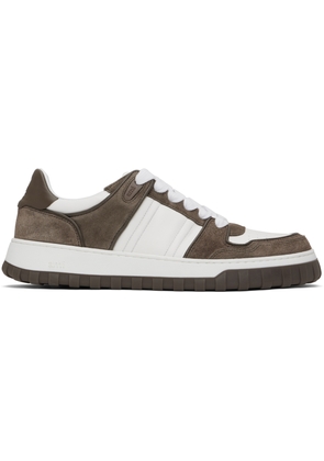 AMI Paris White & Taupe Leather Low Top Walk Sneakers