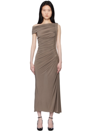 ALAÏA Taupe Asymmetric Pipe Midi Dress
