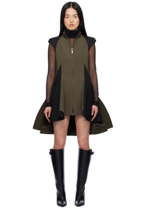 sacai Khaki & Black Matelasse Twill Mix Minidress