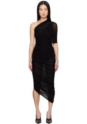Magda Butrym Black One Shoulder Draped Midi Dress