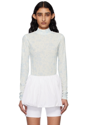 Kijun Blue & Off-White Flower Jersey Turtleneck