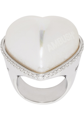 AMBUSH Silver Large Pearl Heart Ring
