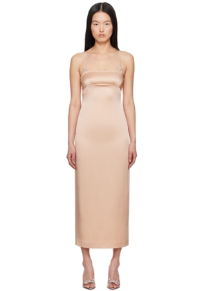 Blumarine Pink Satin Rhinestone Midi Dress