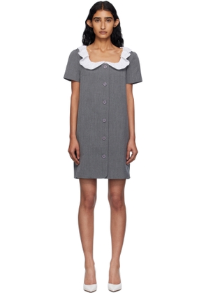 Pushbutton Gray Frilled Neck Minidress