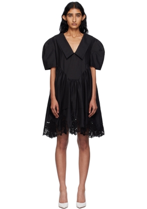 Pushbutton Black Lace Hem Puff Minidress