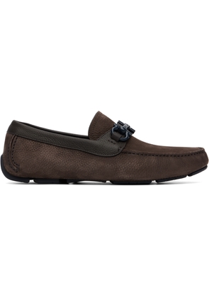 Ferragamo Brown Gancini Ornament Driver Loafers