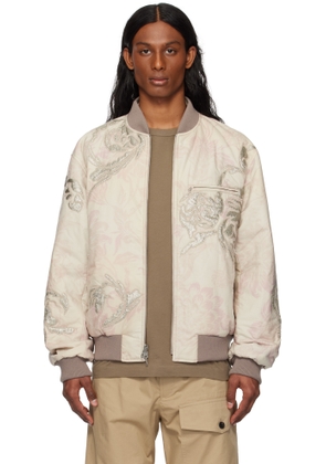 Dries Van Noten Off-White & Pink Floral Reversible Bomber Jacket
