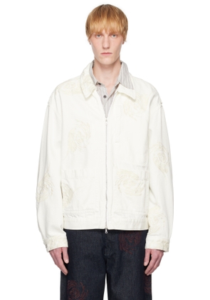 Dries Van Noten Off-White Embroidered Pattern Denim Jacket